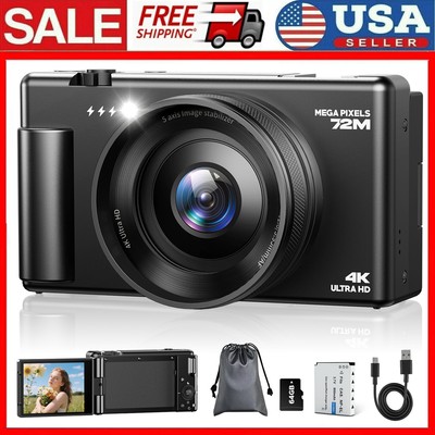 72MP Digital Camera 4K Video 30FPS 2.8'' 270°Flip Screen 18XZoom Vlogging Camera