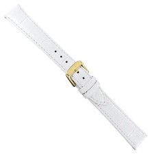 18mm deBeer Handcrafted Crocodile Grain White Padded Stitched Watch Strap Long