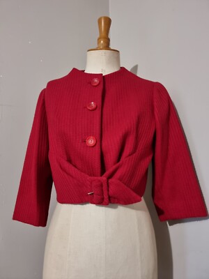 VINTAGE 60S JACKE ROT ORIGINAL SCHNITT MADE BY COUTURE STYLE AUDREY HEPBURN