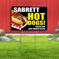SABRETT HOT DOGS Yard Sign Corrugate Plastic with H-Stakes Fast Food Burger Bar