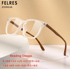 Men Women TR90 Anti Blue Light Square Reading Glasses Imitation Wood Glasses Hot