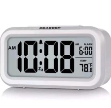 Peakeep Smart Night Light Digital Alarm Clock with Indoor Temperature, Battery