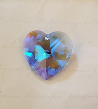 Vintage Swarovski 28mm Heart Pendant Prism Medium Sapphire Blue AB 1pc Rare