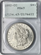 PCGS MS63 1882-CC Morgan Silver Dollar (Carson City) Rattler Holder