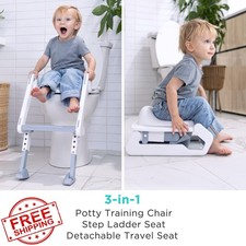 Toddler Potty Training Seat with Step Stool Ladder, 3-in-1 Convertible