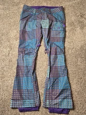 Burton Dryride Snow Board Ski Pants Women Purple Blue Gray Plaid Size Large