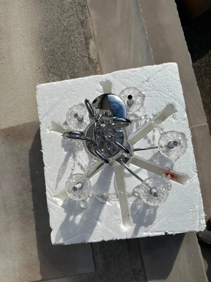 LUSTRE DE VELA DE CRISTAL E CROMO LARGO 24" - 5 BRAÇOS - 29" DE ALTURA COMPLETO E PRONTO - Imagem 3 de 3