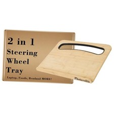 Bamboo Car Steering Wheel Tray - Double Sided Food Table  Laptop Desk for