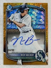 2025 Bowman Draft Chrome Nick Becker Gold Shimmer Auto 1st Mariners /50