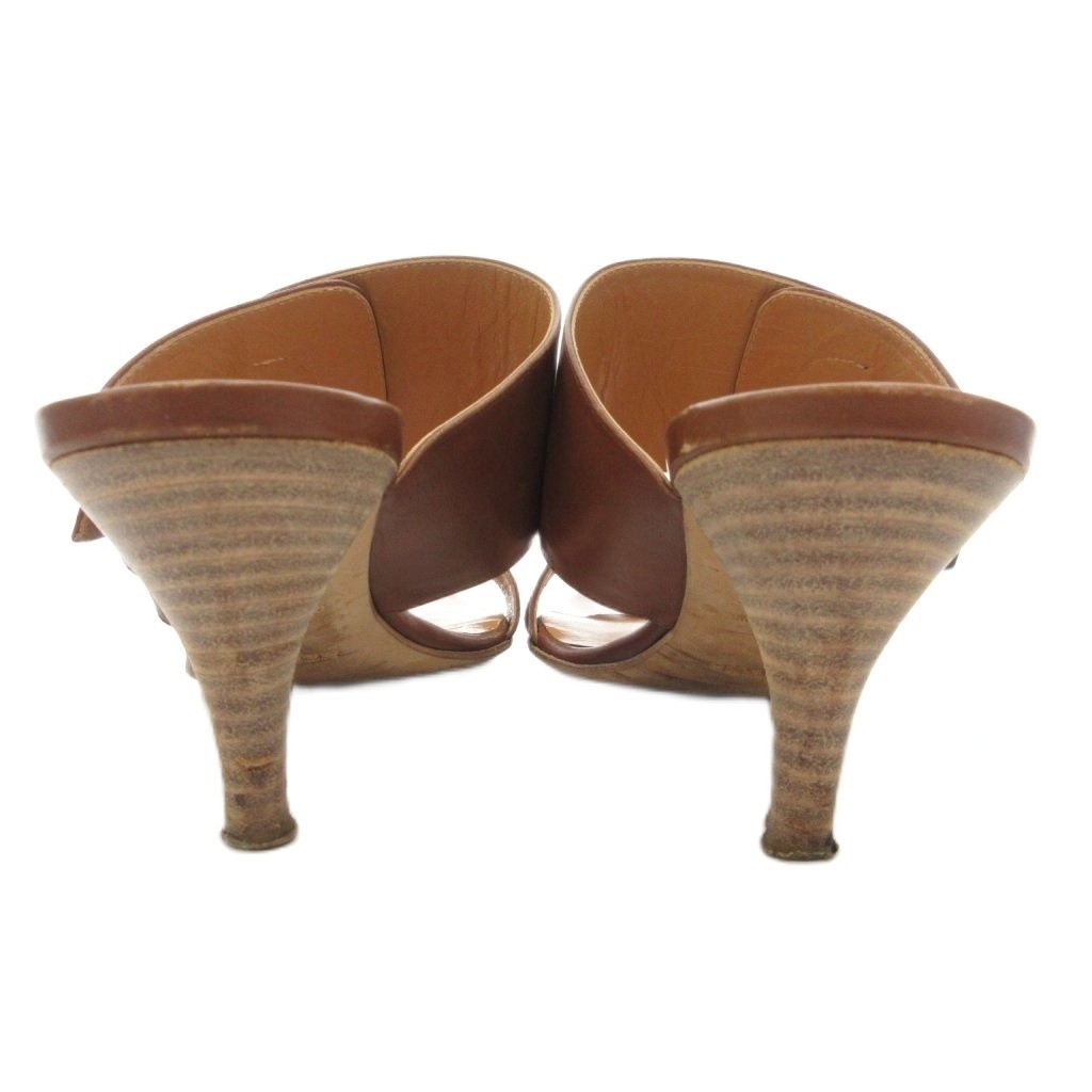 HERMES Luxury Brand Sandals Wide Strap Mule 2.8in Leather Brown Pre-owned Womens thumbnail 3