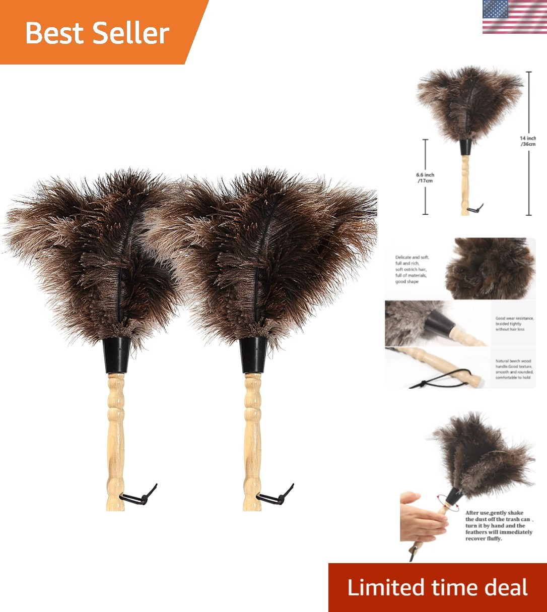 Ostrich Feather Duster 14 inch Feather Duster Fluffy Natural