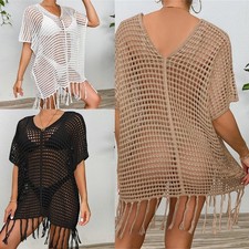 Women V-neck Crochet Coverup Swimwear Hollows Bikinis Dress Cover Swimsuit Cover