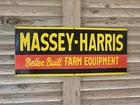 GIANT VINTAGE MASSEY-HARRIS FARM EQUIPMENT DEALERSHIP PORCELAIN SIGN 36 X 15