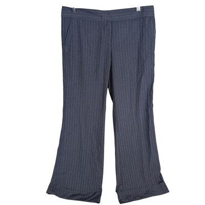 Vintage Old Navy Wide Leg Pants Womens 12 Black Pinstripe Mid Rise Stretch NEW