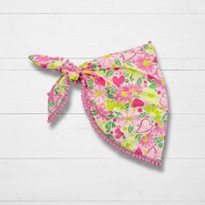 Vintage 90s Lilly Pulitzer Sarong Wrap Skirt Pink Green 100 Cotton Pom-Pom