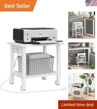 Elegant 2-Tier Rolling Printer Stand with USB Ports for Modern Workspaces