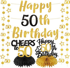 Black Gold Glitter 50th Birthday Decorations Kit for Men Women