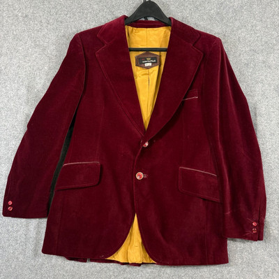 Cortefiel Smoking Dinner Blazer Jacket Mens 38 S Burgundy Velvet 1970s Vintage