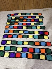 Handmade Crochet Granny Squares Black TrimColorful 10 rows of 9 squares together