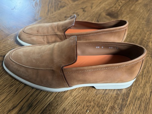 Santoni Men's Brown Suede Malibu Loafers Shoes Size 10 $830+ Retail