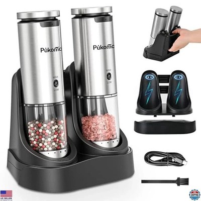 Electric Stainless Steel Salt & Pepper Grinder Set with LED & 6 Levels