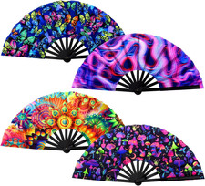 4 Pcs Large Rave Folding Hand Fans for Men Women UV Festival Fan for Line Dancin