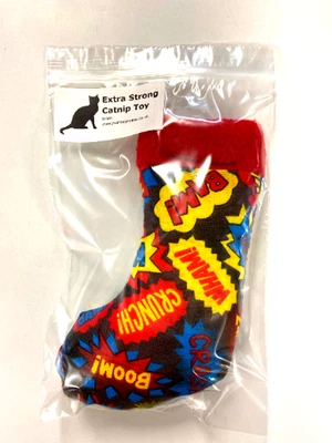 HAMLETS HOUSE Catnip Cat Toys. EXTRA STRONG! Comic captions print sock. Christmas gift UK made