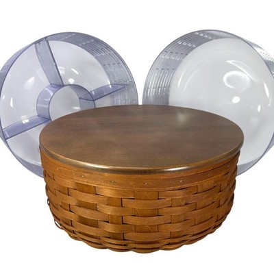 Longaberger ROUND KEEPING Basket 2008 13'' Rich Brown with Lid & 2 Protectors