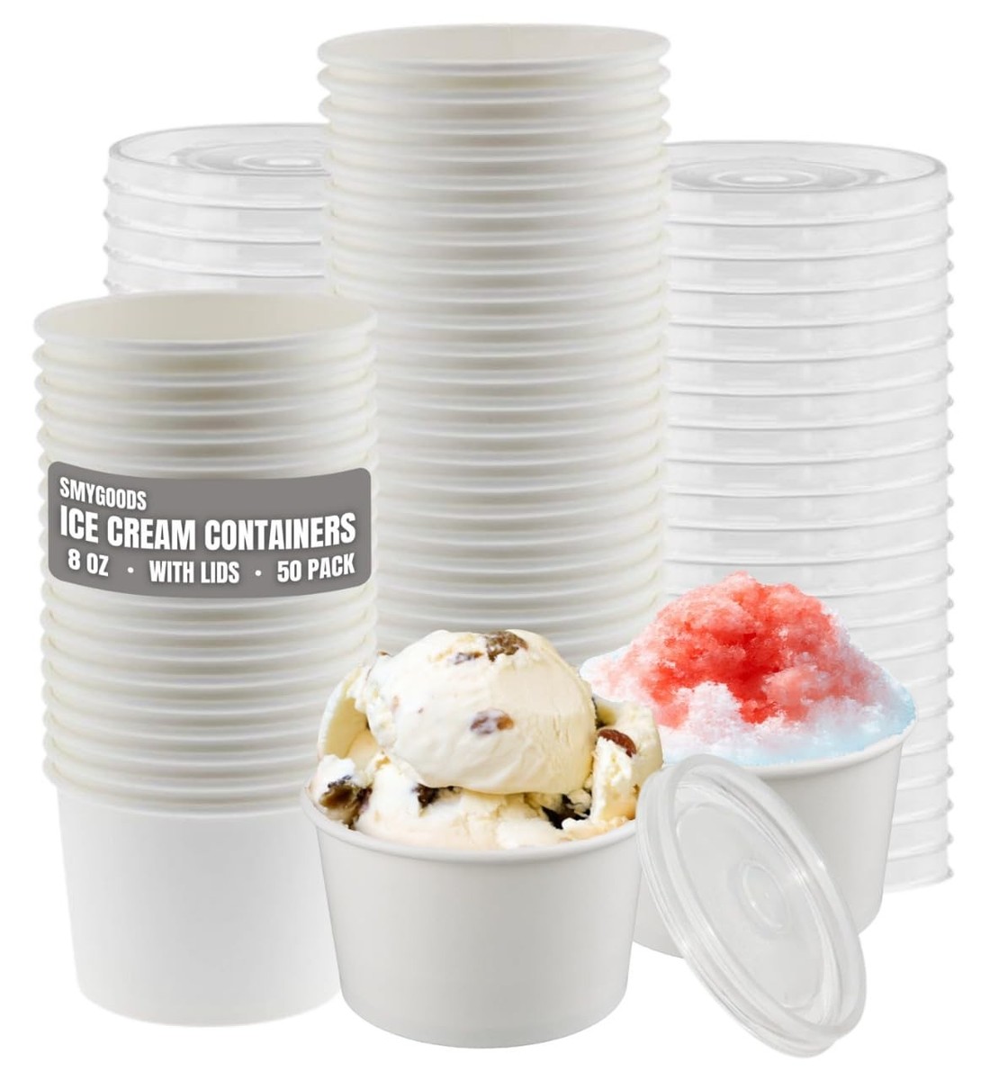 8 oz Ice Cream Cups With Lids 50 PCS White Paper Dessert Bowls