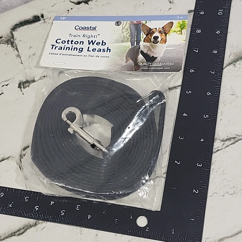 Coastal Train Right 10ft Cotton Web Training Leash Black New NIP - Imagem 3 de 3