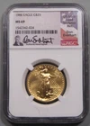 BU 1986 $25 GOLD American Eagle. NGC MS69.  DON EVERHARD Signed. 1/2 troy oz.