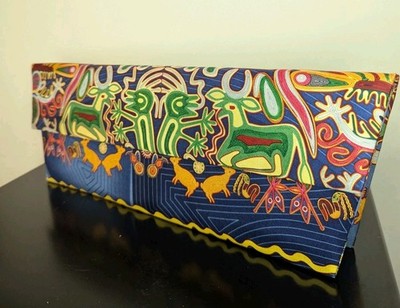 Pineda Covalin Tasche Clutch Seide  Bunt Huichol Art Mexico Handmade Boho Chic 