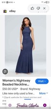 Women's Nightway Beaded Neckline Textured Glitter Navy Blue Formal Dress Size 8