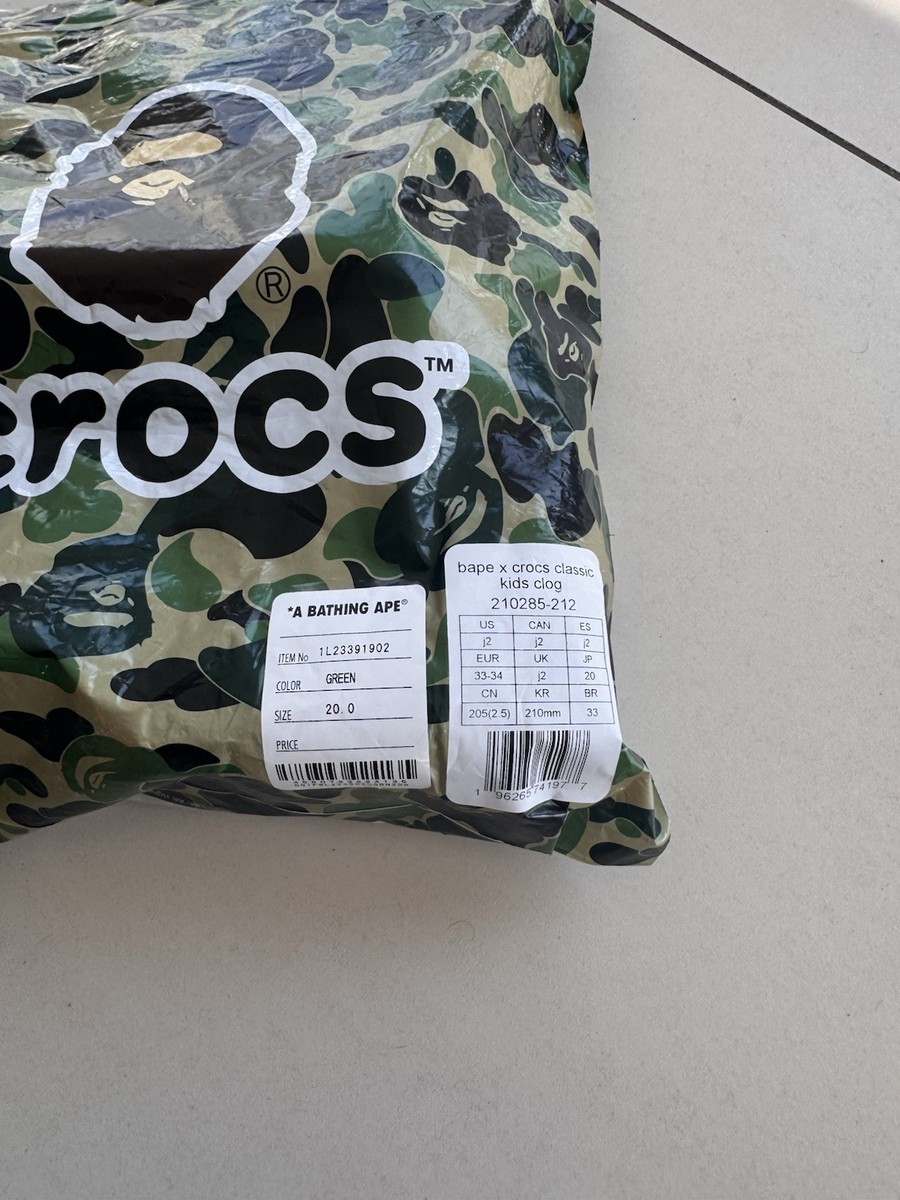 Bape Crocs A Bathing Ape Classic Clog ABC Camo Green Kids - UK2