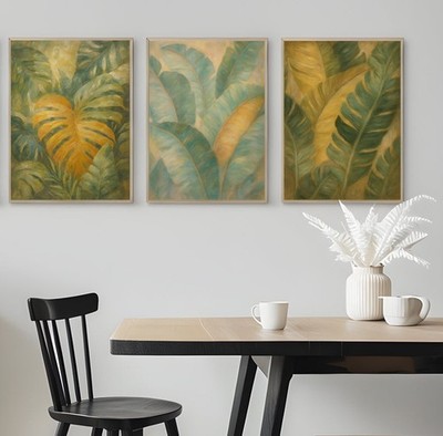 3er Set Abstrakt Impressionistisch Tropische Blätter Poster Kneipe Wandbild A3 A4 A5