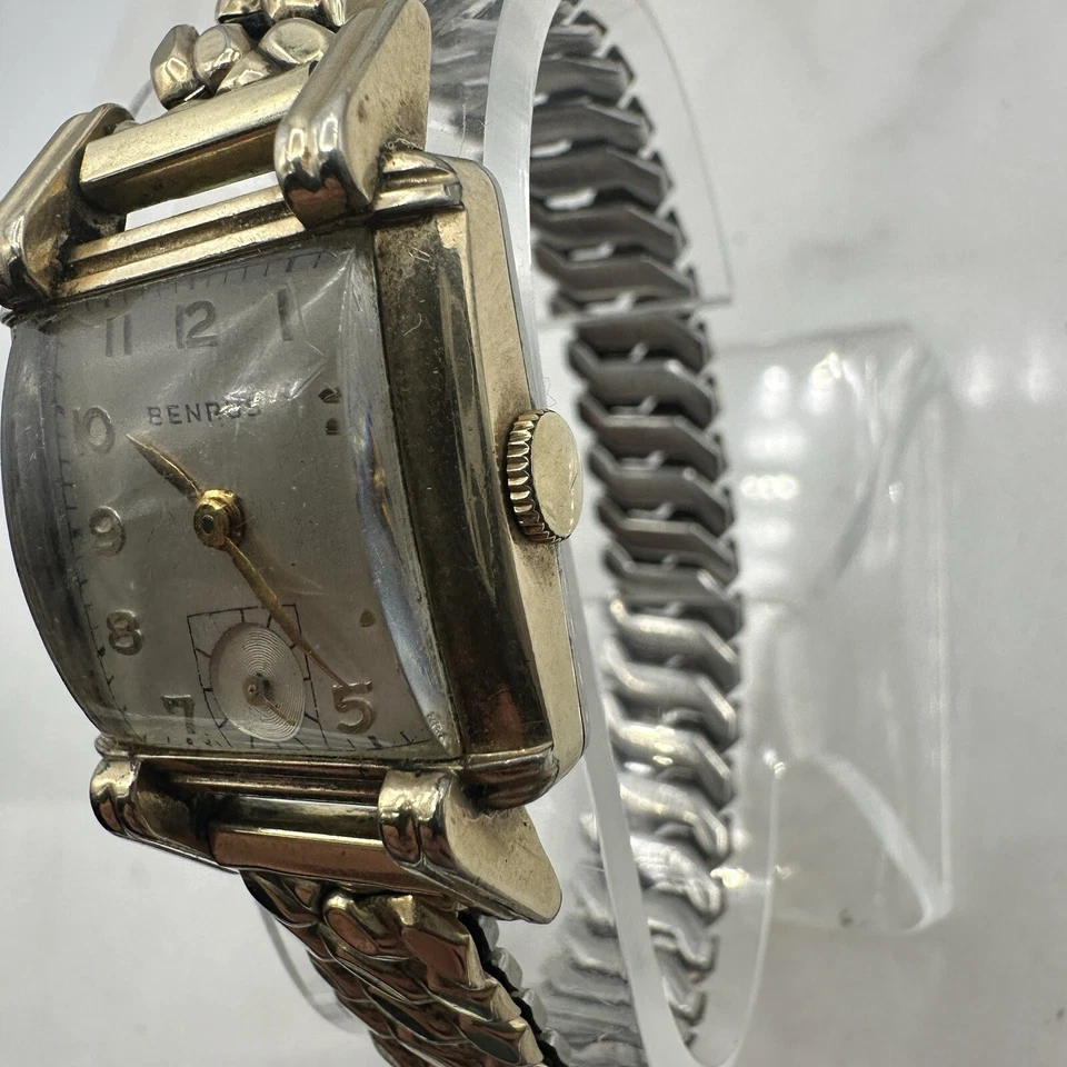 Reloj Tanque Vintage Funcionando Art Deco Benrus 17 Joyas Placa Oro Laminado 10k 25mm Foto 4 de 4