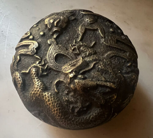 Boîte Ancienne Bronze Dragon Marque Xuande Antique China XVIIIe XIXe 18th 19th - Zdjęcie 1 z 7