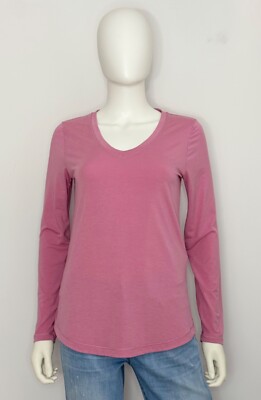 Athleta Essential V Neck Top Womens XS Dusty Pink Long Sleeve Side Slits