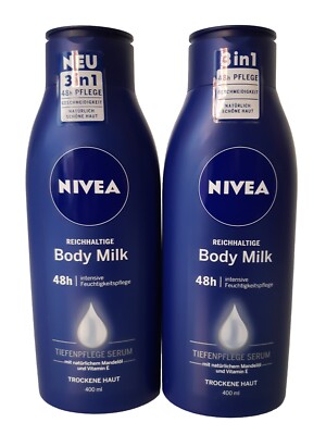 ( 2x400 ML) NIVEA REICHHALTIGE Body Milk 48h Feuchtigkeitspflege TIEFENPFLEGE.