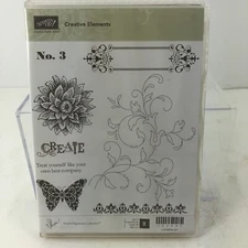 Stampin Up CREATIVE ELEMENTS Stamps Butterfly Label Flourish Dalia Create