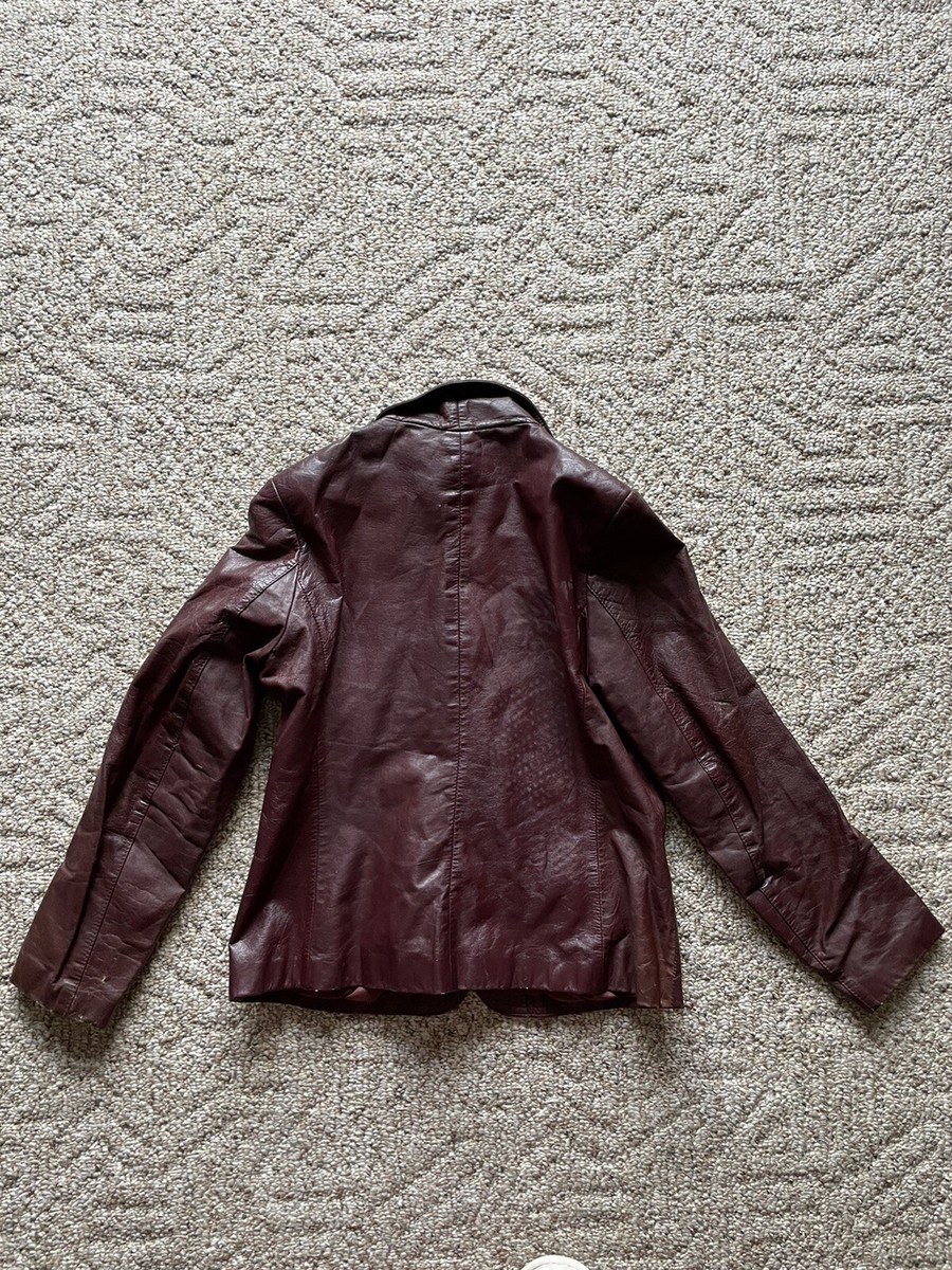 Vintage FOXMOOR Leather Jacket 11-12 S Womens Cropped DEEP V Vintage FOXMOOR Leather Jacket 11-12 S Womens Cropped DEEP V