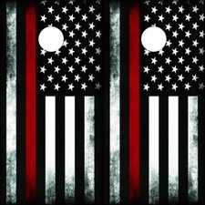Red Line American Flag Cornhole Board Wraps ONLY Vinyl Firefighter Decal 2Pk