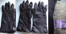 VTG GRANDOE BROWN SOFT LEATHER WOMEN'S GLOVES 100 CASHMERE TAN KNIT LINED GUC
