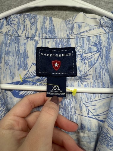 Saddlebred Mens Collared Shirt Size XXL Blue Cotton Long Sleeves Button Vacation - Picture 3 of 8