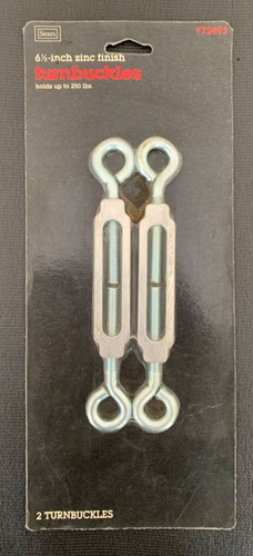 Vintage NOS Sears 9_72493 (2pk) 6.5’’ Zinc Finish Turnbuckles Supports 250 lbs. - Afbeelding 1 van 6