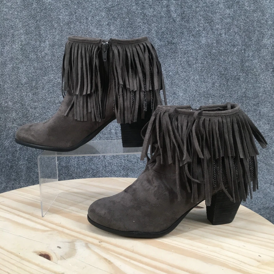 Botas para mujer sin clasificación 10 flecos cadena botines tacones 05SP16 tela gris Foto 2 de 4