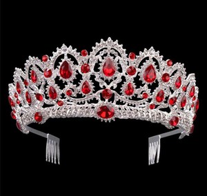 Pageant Crown Tiara With Rhinestone Comb Wedding Headpiece Red