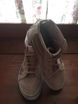 VANS Off The Wall Vintage Pink Glitz Zip High Top Skate Sz 5 Fire!