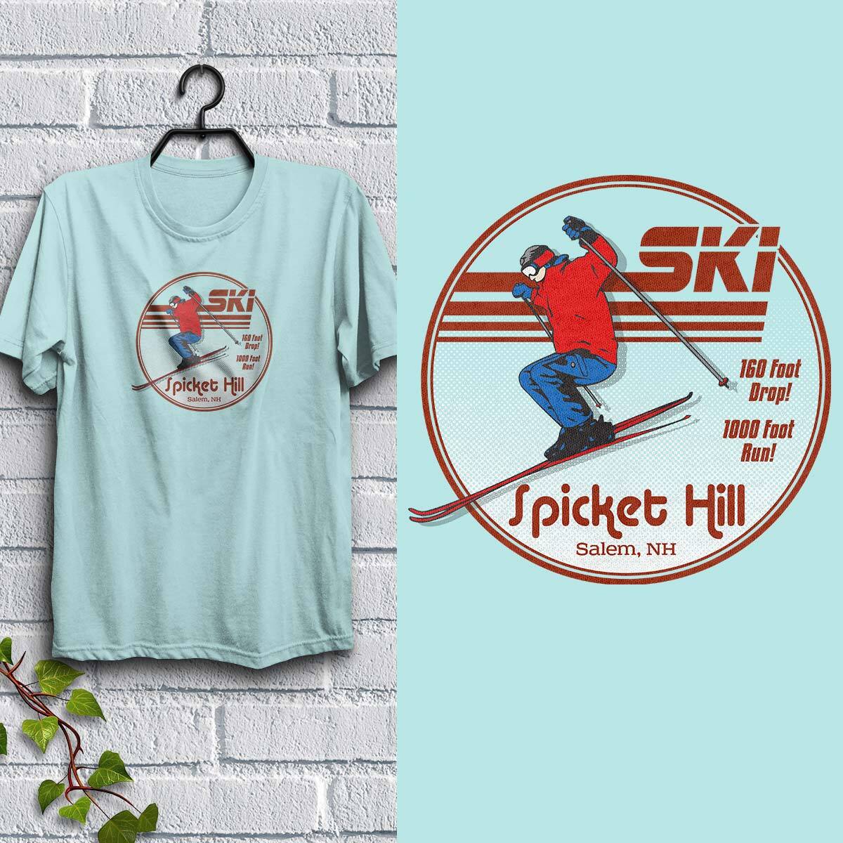Ski Spicket Hill Salem NH T-Shirt, Adult Unisex Teal Ice 100