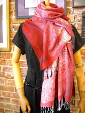 Women's Red Paisley Plaid Lightweight Cashmina Scarf New